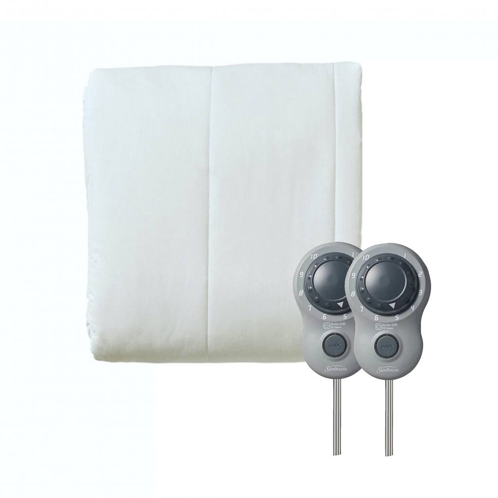 Sunbeam King Size Electric Non-Woven Heated Mattress Pad w/ Dual Dials - White