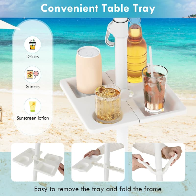 Costway 7.2 FT Portable Beach Umbrella Tilt Sand Anchor Cup Holder - 7.2' x 7.2'