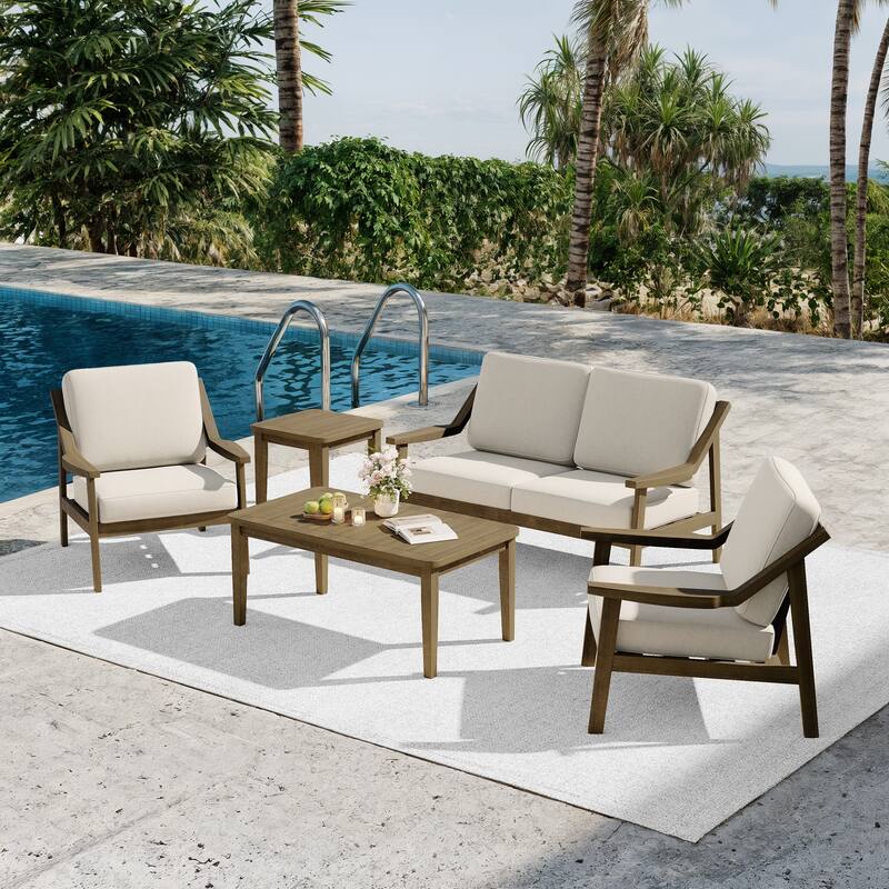 5-piece Adirondack Patio Teak Lounge Chairs Loveseat Conversation Set