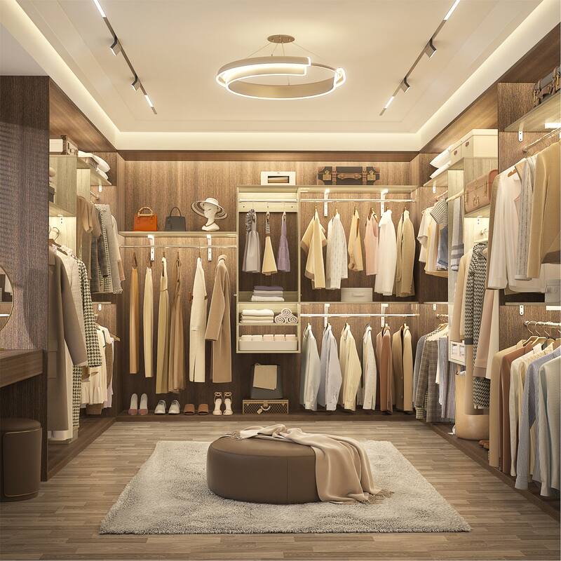 96'' W Wall-mounted Closet System with Storage Shelves and Hanging Rods,Adjustable Walk-in Closet Organizer System