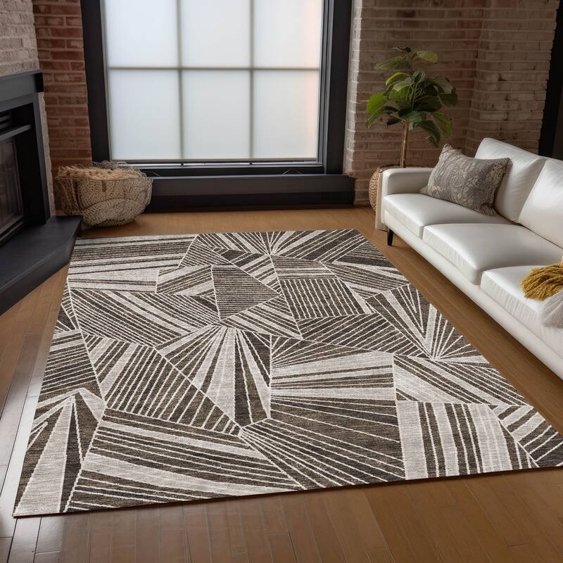 Machine Washable Indoor/ Outdoor Chantille Modern Mosaic Rug