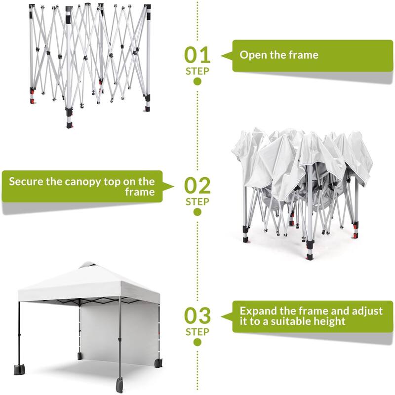 10x10ft Portable Instant Pop Up Canopy Tent with 1 Sidewall for Parties, Camping, Beach - N/A