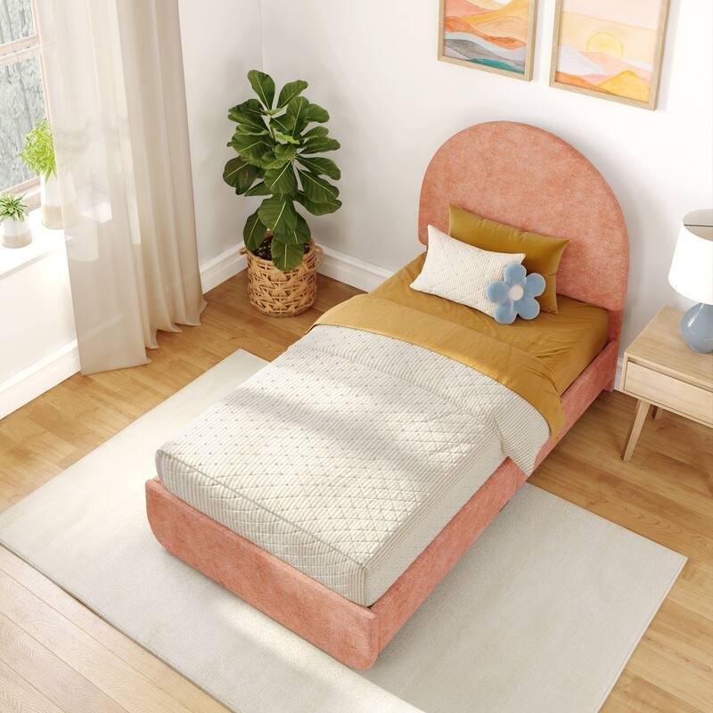 Max and Lily Twin-Size Upholstered Bed with Arched Headboard