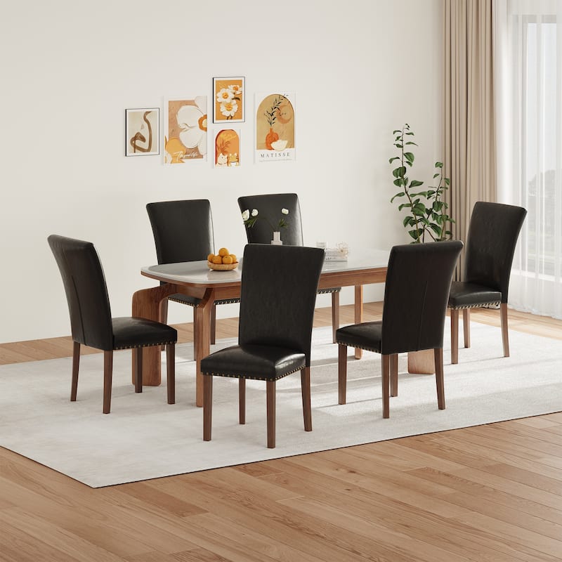 Upholstered Parsons Dining Chairs Set of 2/4/6, Fabric Dining Room Kitchen Side Chair with Nailhead Trim and Wood Legs