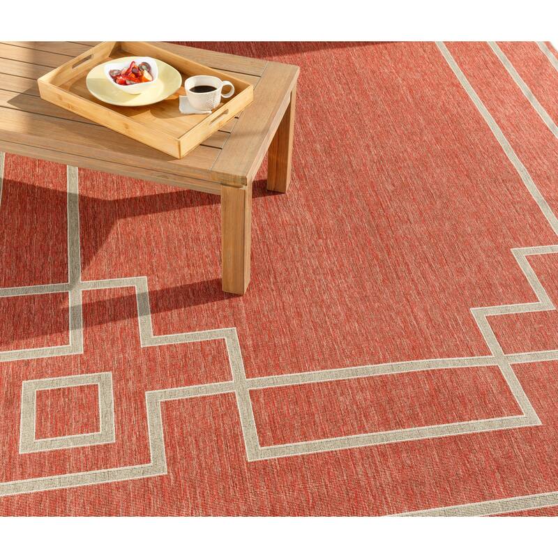 Livabliss Odette Greek Key Border Indoor/ Outdoor Area Rug