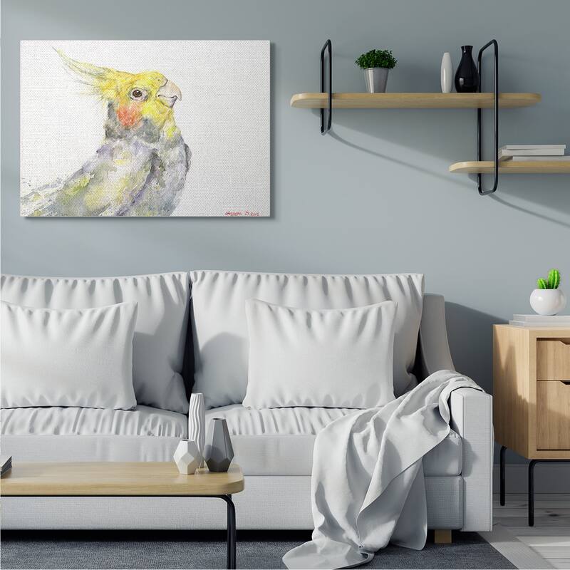 Stupell Cockatiel Bird Portrait Tropical Yellow Grey Pet Canvas Wall Art