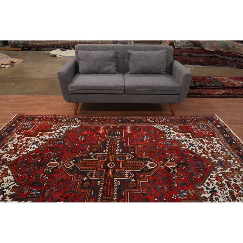 Hand Knotted Oriental 100% Wool Carpet Traditional Medallion Red Heriz Area Rug - 9' 3'' X 6' 3''