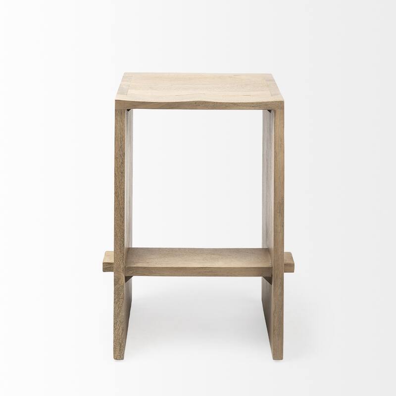 26-Inch Backless Counter Height Bar Stool Brown Solid Wood Seat Rustic Pedestal Base with Footrest - 26”H x 14”W x 16”D