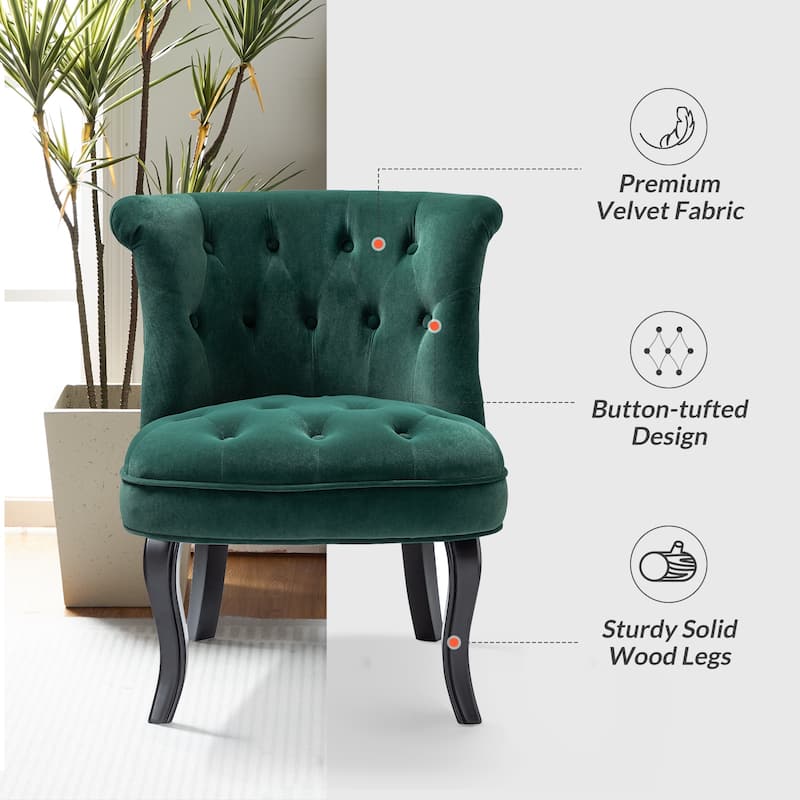 Paolino 25.1" Wide Traditional Velvet Button-tufted Back Stools with Wood Legs by HULALA HOME