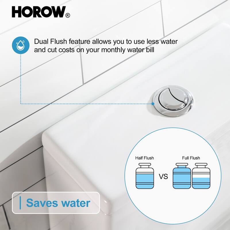 HOROW One-piece 0.8 GPF/1.28 GPF High Efficiency Dual Flush Elongated Toilet in. White Soft-Close Seat Included ADA Height