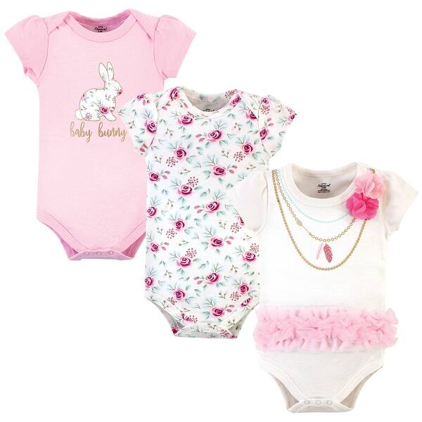slide 1 of 1, Little Treasure Baby Girl Cotton Bodysuits 3pk, Baby Bunny 3-6 Months - Baby Bunny