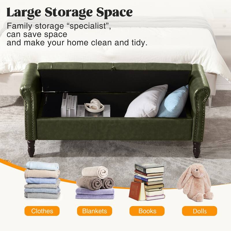 HOMYKA Storage Ottoman Bench with Rolled Arm