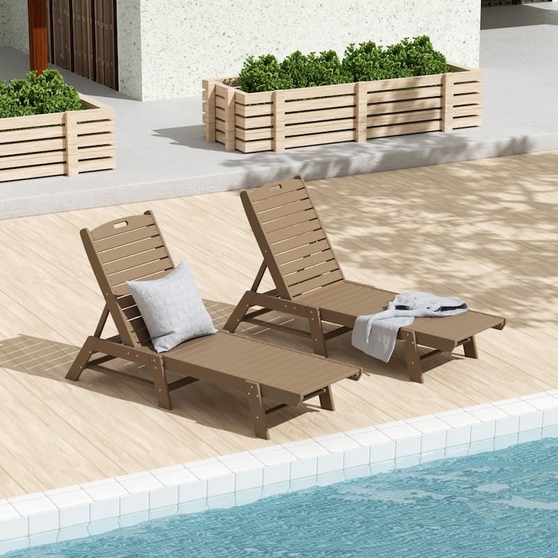 Laguna Hdpe All Weather Outdoor Patio Pool Reclining Armless Chaise Lounge (Set Of 2) - Weatherwood