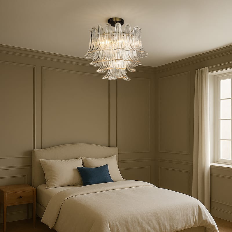 24'' Wide Vintage Mid-Century Modern Flush Mount 4-Light 4-Tier Clear Art Glass Pendant With Antique Bronze Finish - W24''