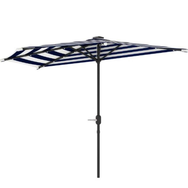 GDFStudio Outdoor Ilyra Polyester Half Patio Umbrella with Solar LED Lights and Steel Pole