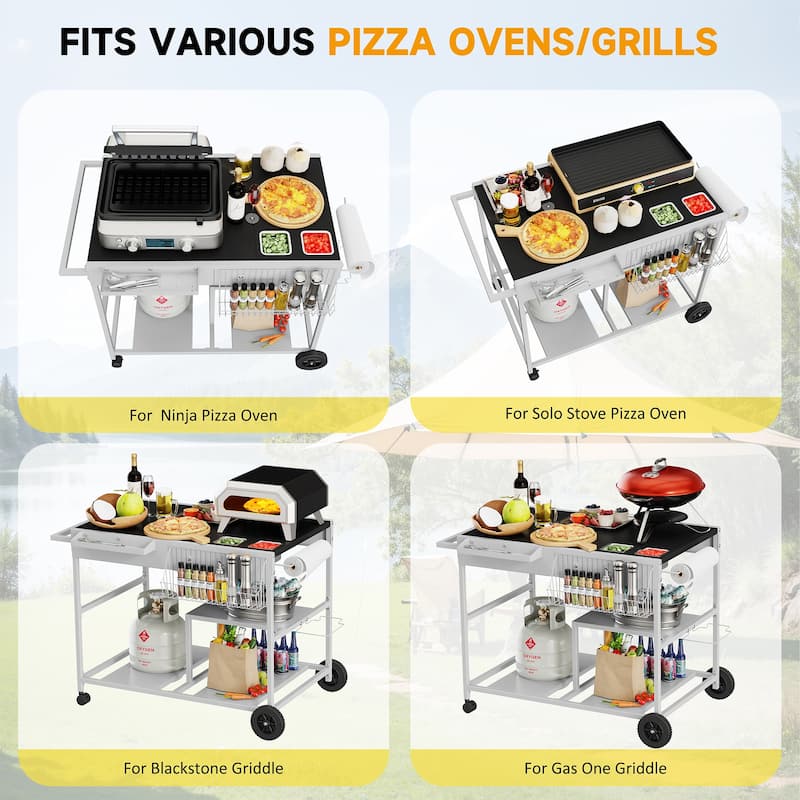 Futzca Outdoor Kitchen Pizza Cart with Storage, Mobile Pizza Oven Station - N/A