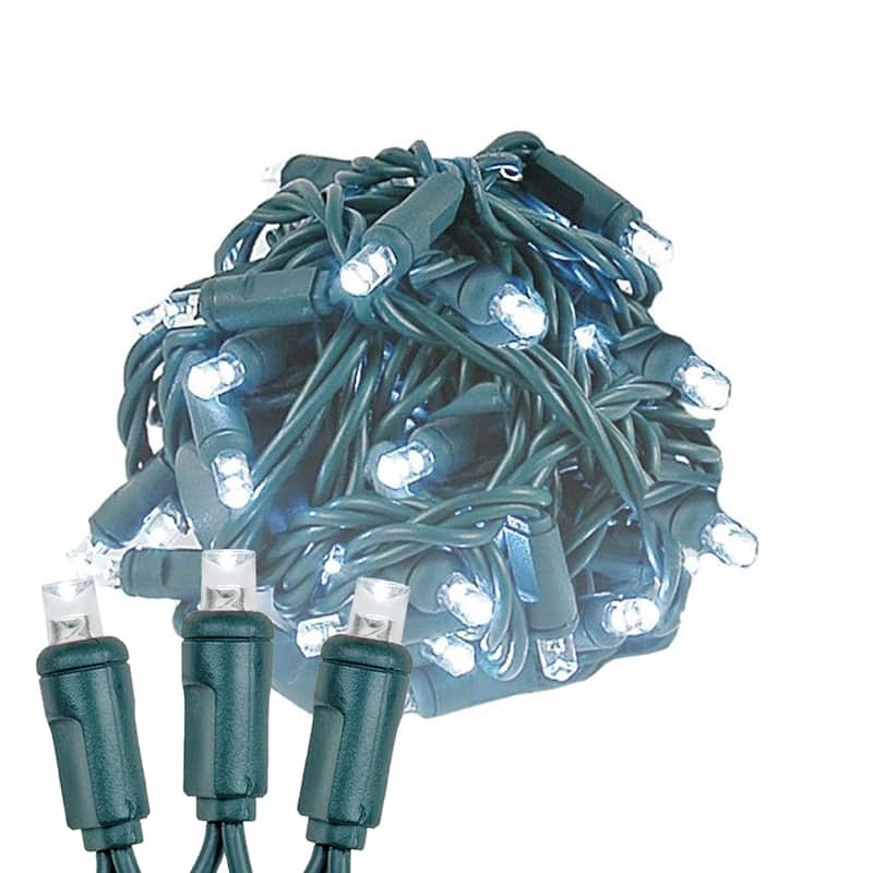 50 Light LED Christmas Mini Light Set, Patio Lights, Warm White, Green Wire, 11’ - White