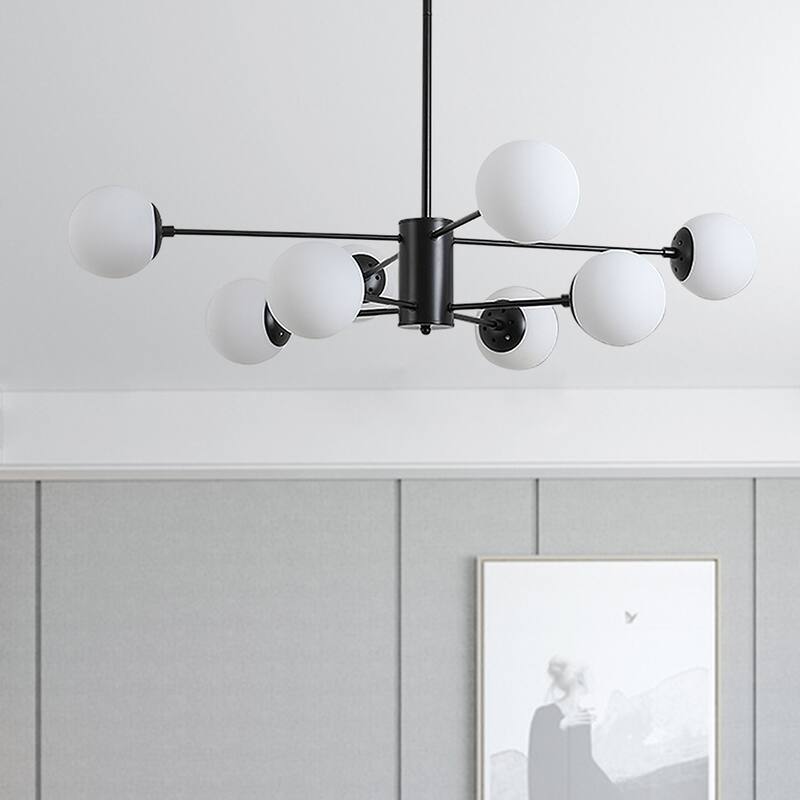 8 Light Modern Black Chandelier Mid Century Farmhouse Globe Sputnik Ceiling Pendant Light Chandeliers