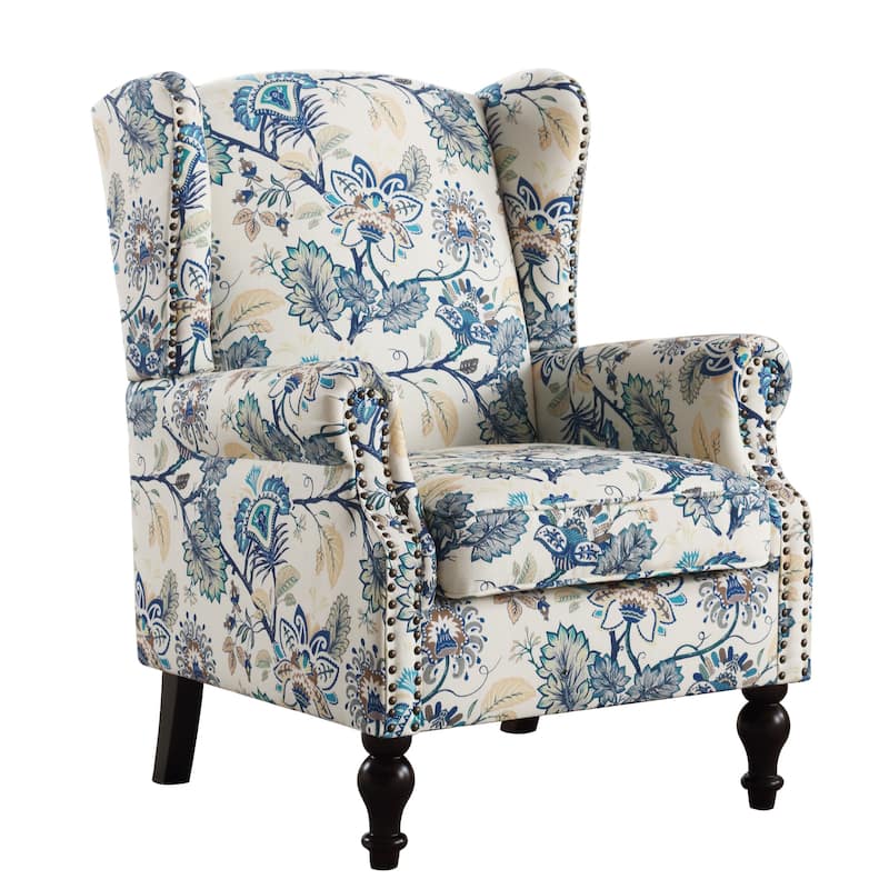 HOMYKA 29'' Wide Floral Pattern Wingback Accent Armchair with Nailhead Trim