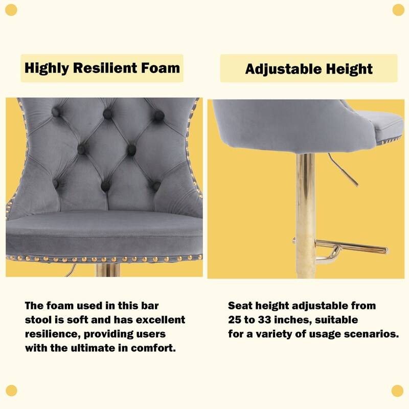 Velvet Upholstered Nailheads Tufted Swivel Bar Stools (Set of 2)