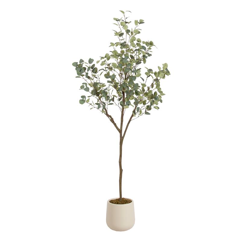 Kate and Laurel Eudora Faux Eucalyptus Tree - 6ft - Cream