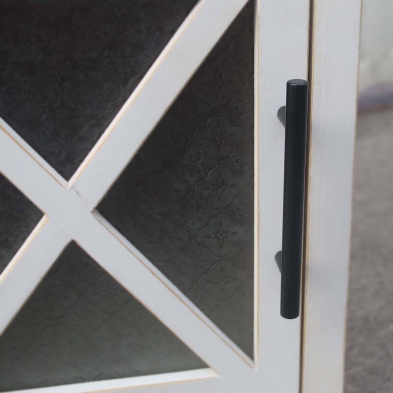 Farmhouse Cabinet Storage with 1 Black Metal Basket and 1 Barn Glass Door, 26.2" H