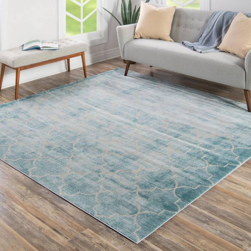 Contemporary Richye Collection Area Rug - Teal - 7'10" Square