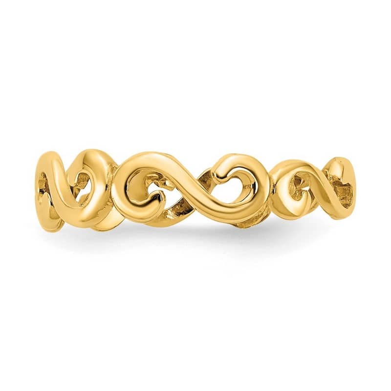 Curata Womens Adjustable Solid 14 karat Yellow Gold Swirl Toe Ring