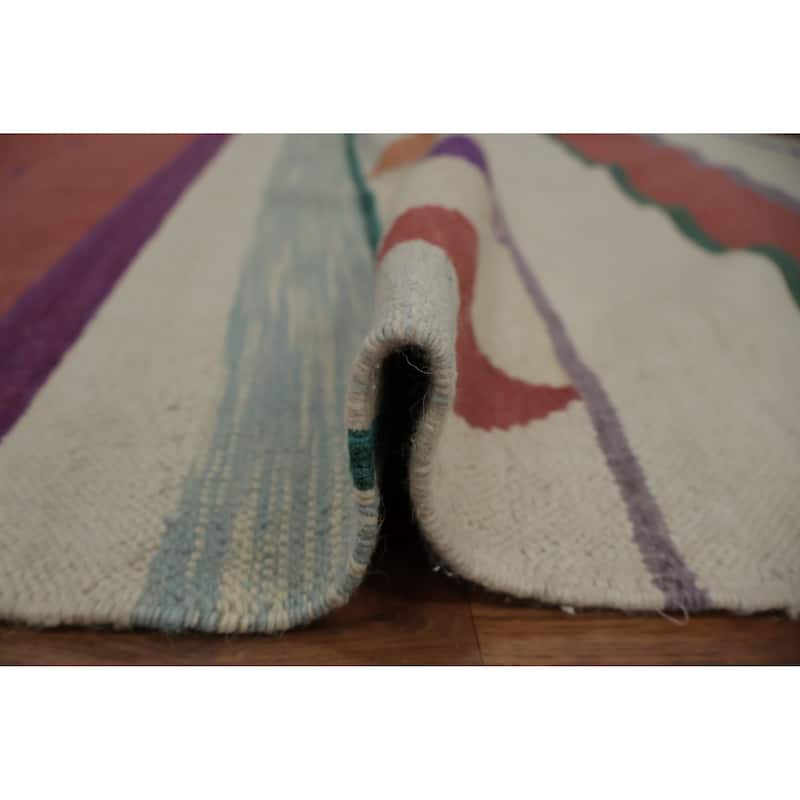 Hand Woven Oriental 100% Wool Carpet Southwestern Tribal Beige & Ivories Kilim Area Rug - 9' 11'' X 8' 3''