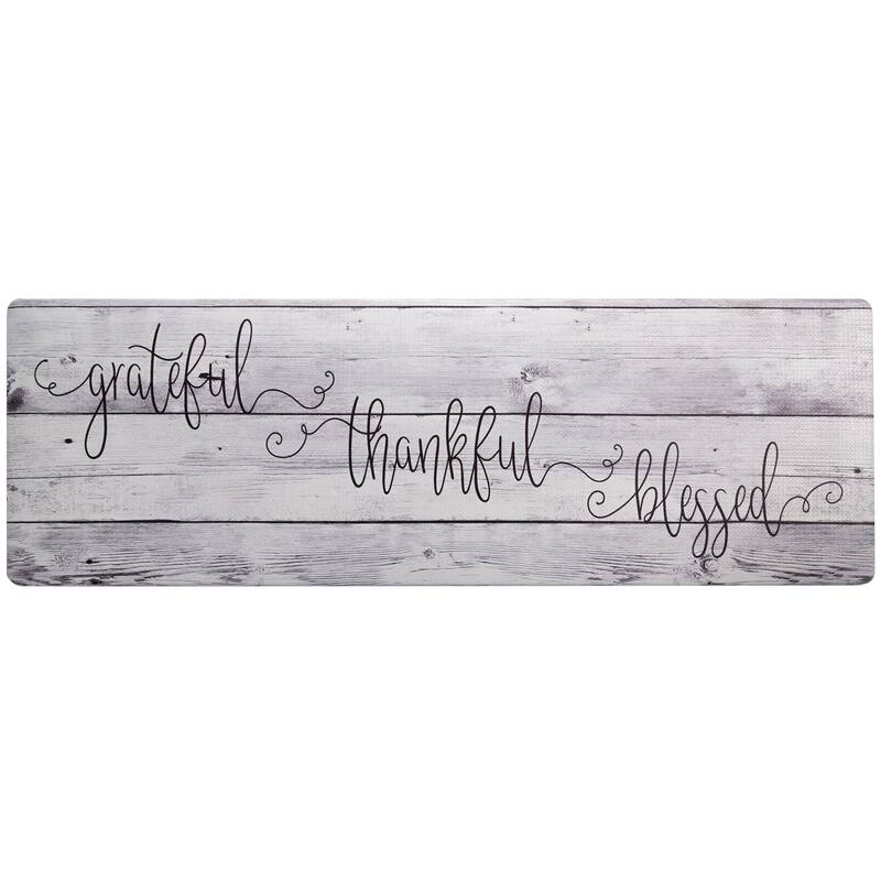 SoHome Cozy Living Grateful Thankful Modern Farmhouse Anti-Fatigue Kitchen Mat, Grey/Black