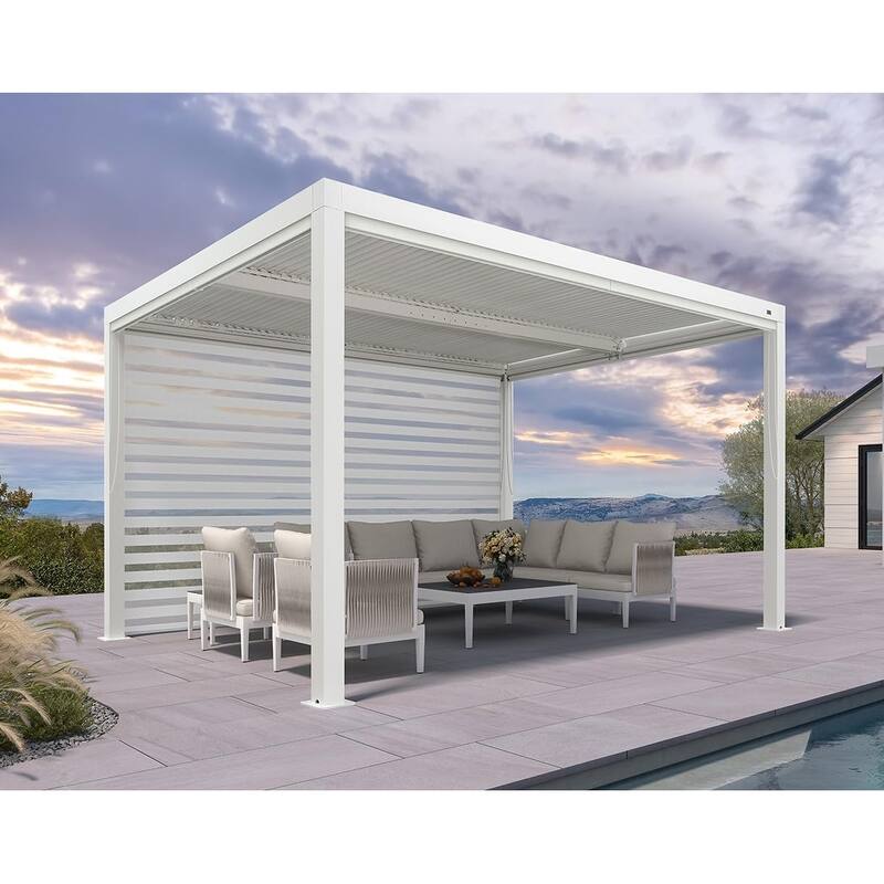 PURPLE LEAF Louvered Pergola Modern White Pergola with Adjustable Roof for Deck Backyard Garden