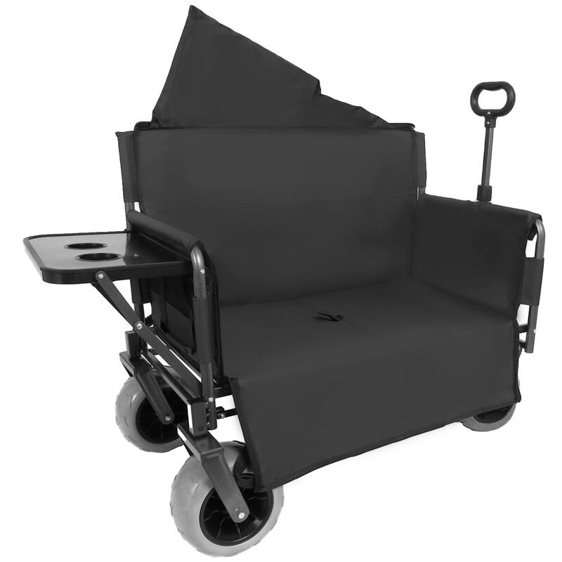 3-in-1 Collapsible Wagon, Convertible Folding Wagon Cart with Rear-Mounted Folding Tabletop, 500lbs Heavy-Duty, 180L Capacity