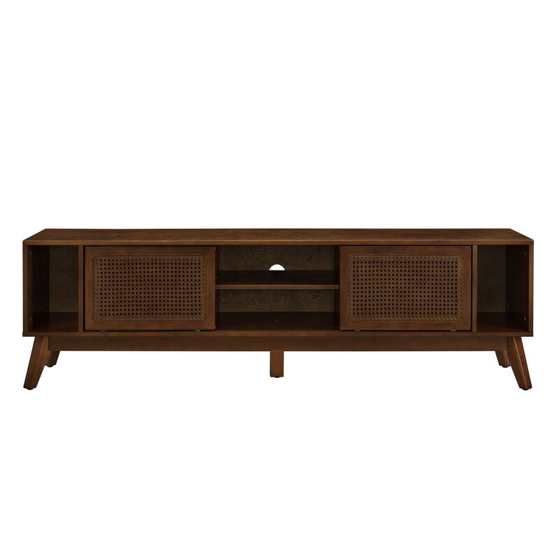 Mid Century Modern 67.9" TV Stand for TVs up to 75", Entertainment Center Cabinet Media Console with Open Shelves