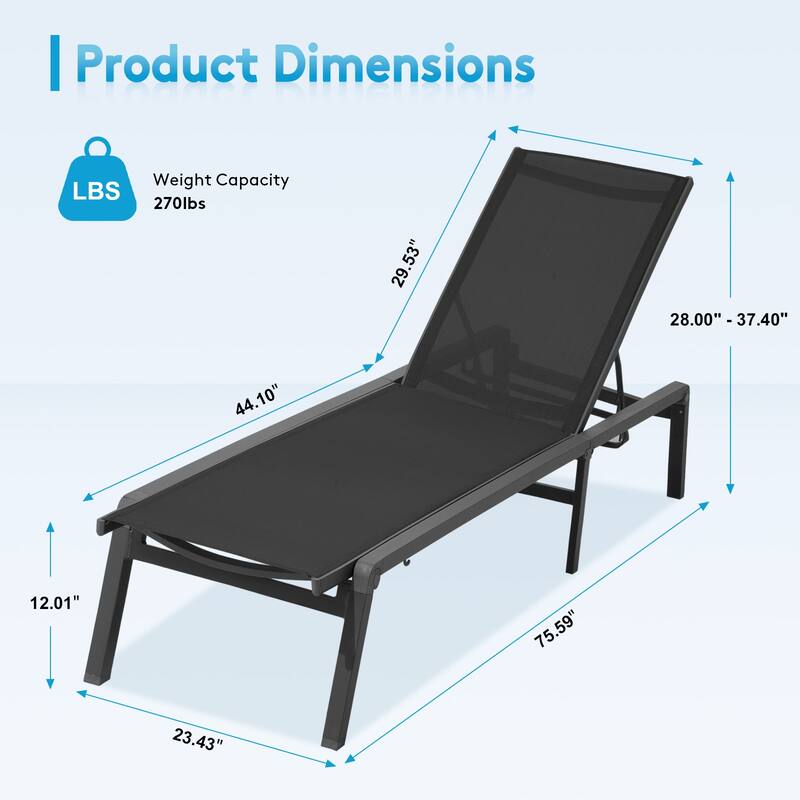 2-piece 5-Position Reclining Folding Lounge Chair – Adjustable Backrest & Portable Relaxation
