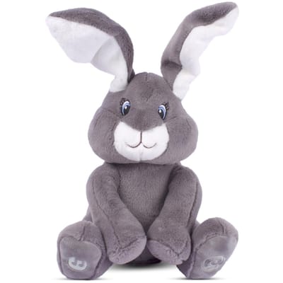 Dimple Milo Animated Peek-a-Boo Bunny - Singing Plush Toy for Babies and Toddlers, Grey, Ages 0 and Up