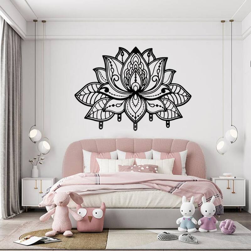 Wall-Mounted Towel Rack with 6 Hooks Black Matte Metal Space-Saving Bathroom Organizer - N/A