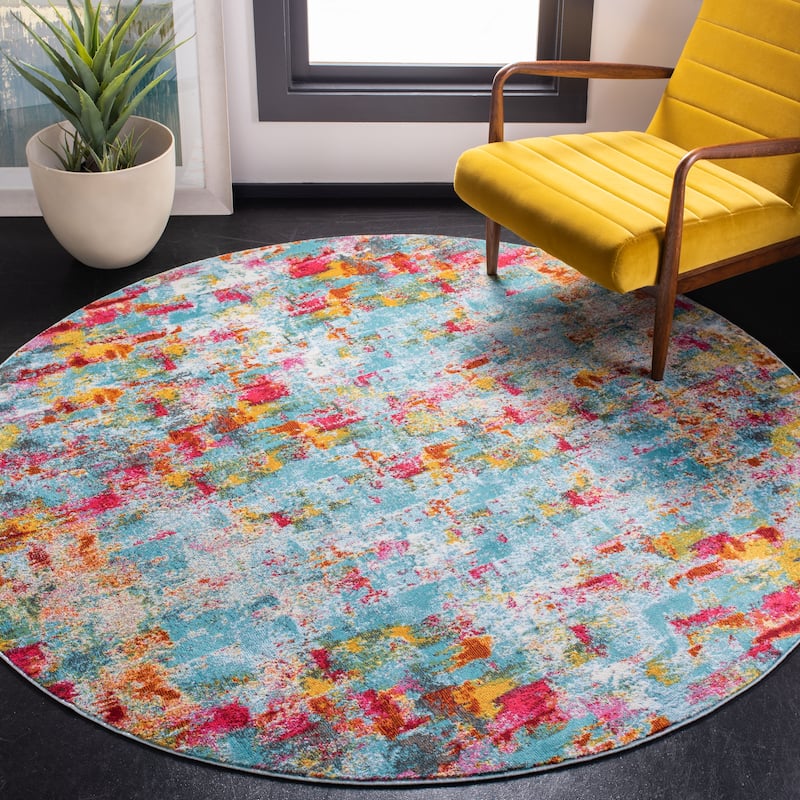 SAFAVIEH Luxor Mariann Boho Abstract Rug - 6'7" Round - Aqua/Fuchsia