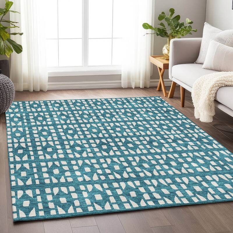 Premium Washable Super Soft Modern Imprints Mayfield Rug - Teal - 10' x 14'