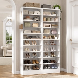 Freestanding 10-Tier Shoe Storage Cabinet,Narrow Wood Shoe Rack Shoe Organizer,Sturdy Closet Organizer Open Display Cabinet