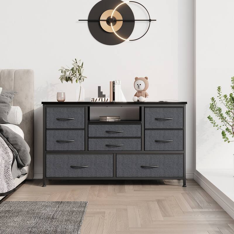 8 Drawers TV Stand with Power Outlet