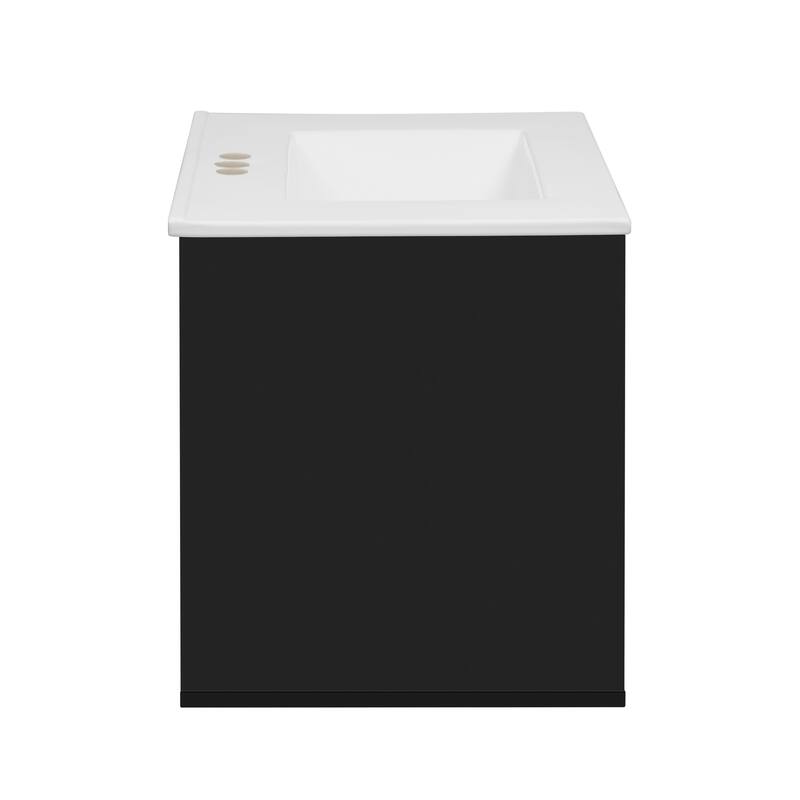 30" Bathroom Vanity with Ceramic Sink, Mid-Century Bathroom Vanity Cabinet with 2 Drawers, Bathroom Vanities Cabinet