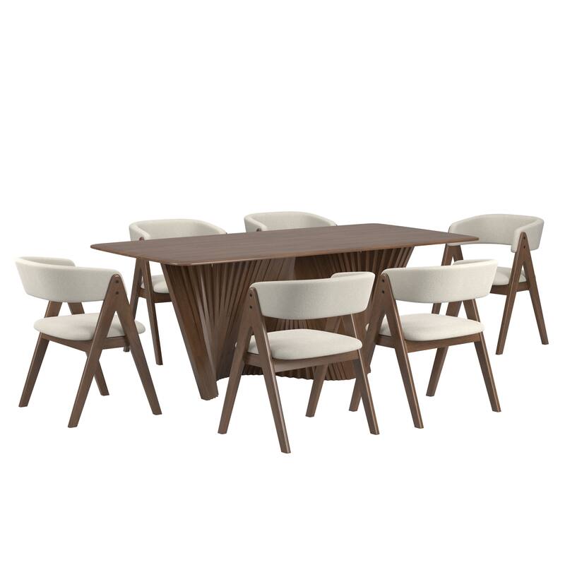 Norvik Wave Base Dining Table Set by iNSPIRE Q Modern - Boucle Dining Chairs - Dark Walnut Finish