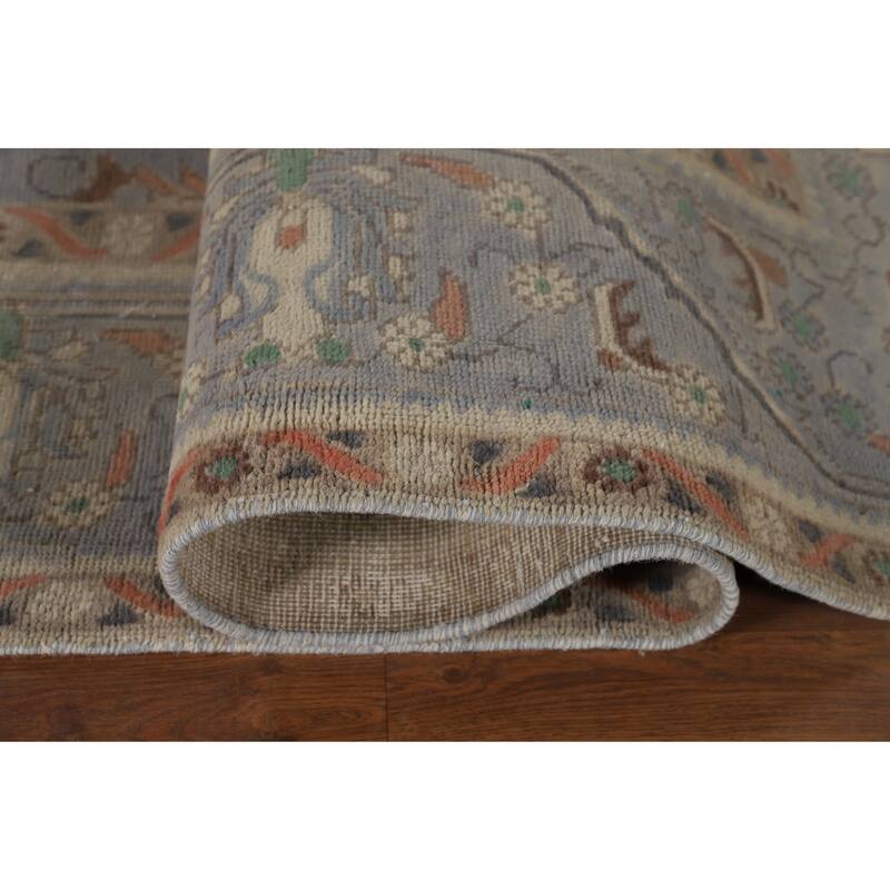 Blue Tabriz Vintage Persian Area Rug Hand-Knotted Wool Carpet - 9'5" x 12'4"