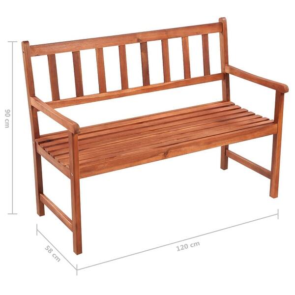 dimension image slide 1 of 2, vidaXL Patio Bench with Cushion 47.2" Solid Acacia Wood - 47.2" x 22.8" x 35.4"