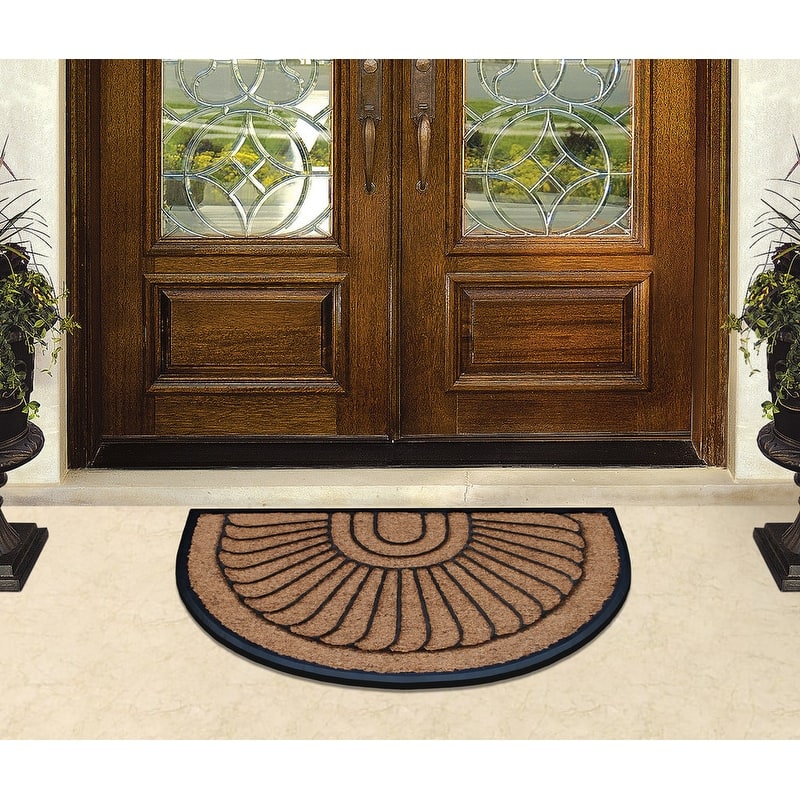 A1HC Sunburst Half Moon Tapered Edge Black 24"X36" Large Rubber and Coir Mat