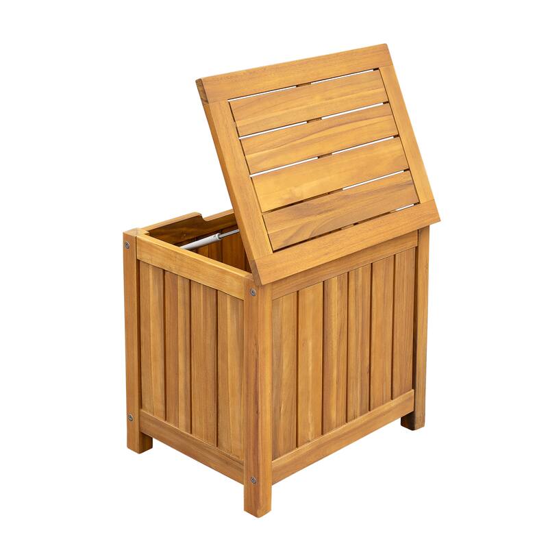 Roomfitters Portside 30 Gallon Solid Acacia Wood Deck Box with Louvered Sides, Outdoor Storage, Teak Finish
