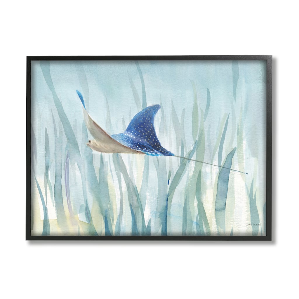 Stupell Stingray Aquatic Animal Ocean Blue Spotted Sea Creature Framed Wall Art