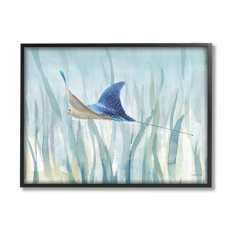 Stupell Stingray Aquatic Animal Ocean Blue Spotted Sea Creature Framed Wall Art