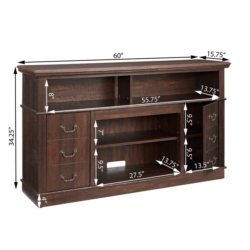 Rustic TV Stand with Cabinets & Open Shelves - Entertainment Console for TV up to 65"