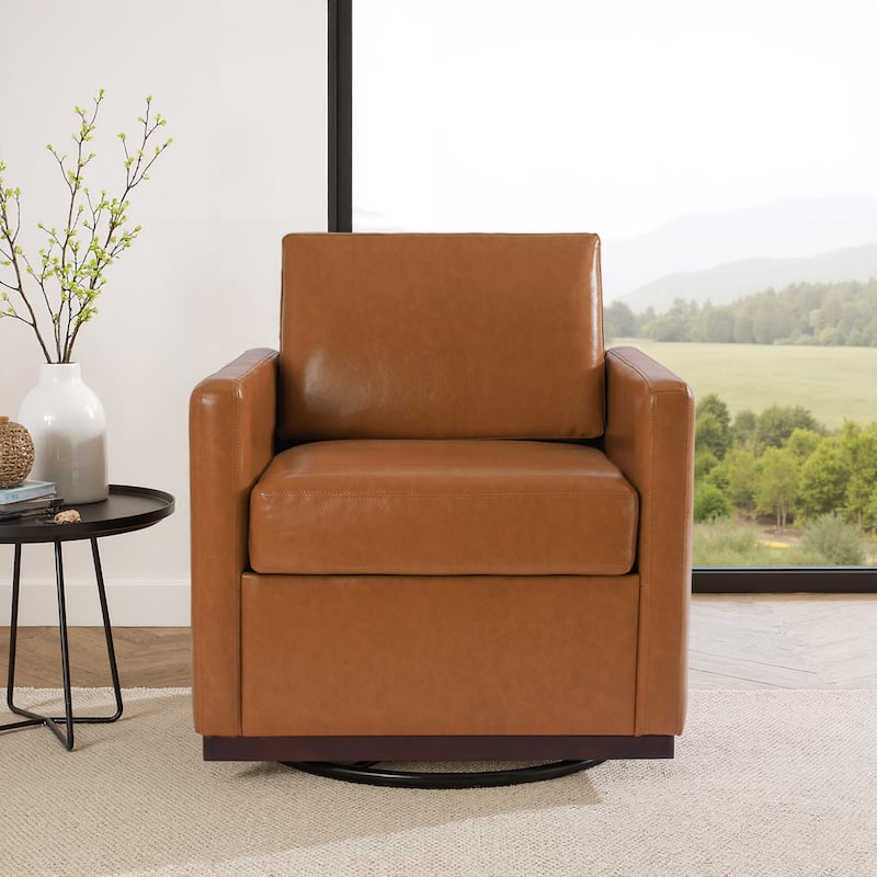 Chenille Leather Modern Swivel Accent Chair - Light Brown